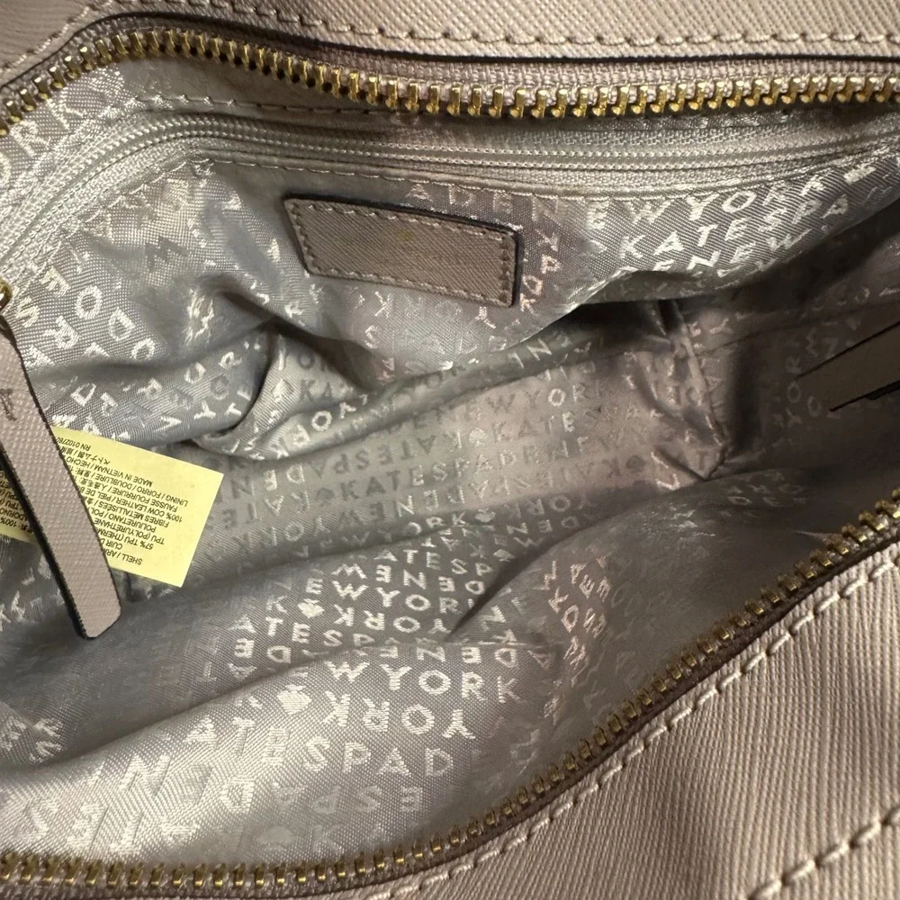 Kate Spade Star Bright Owl Lottie Satchel Taupe Saffiano Leather Crossbody Bag